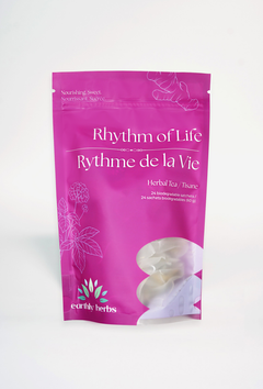 Rhythm of Life organic women's wellness tea — ashwagandha, shatavari and ginger blend by Earthly Herbs, 24 pyramid sachets